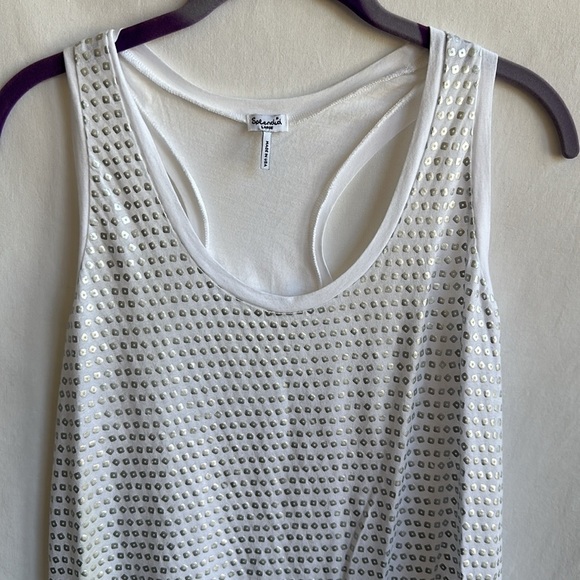 Splendid white racerback tank top with shiny silver squares, size L - Picture 2 of 6